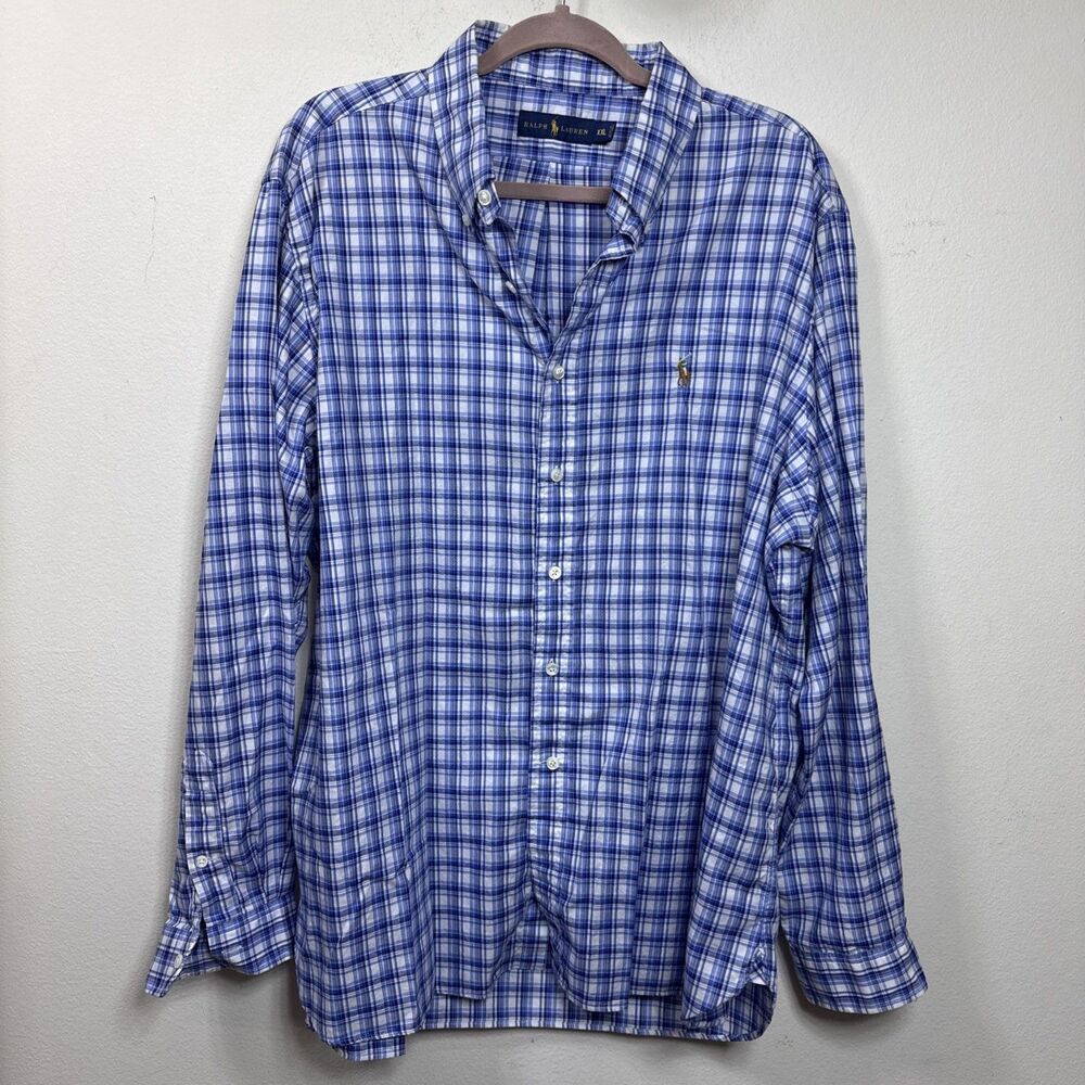 (P) Ralph Lauren button-down shirt,100% cotton,men plaid with colored yoke,SzXXL